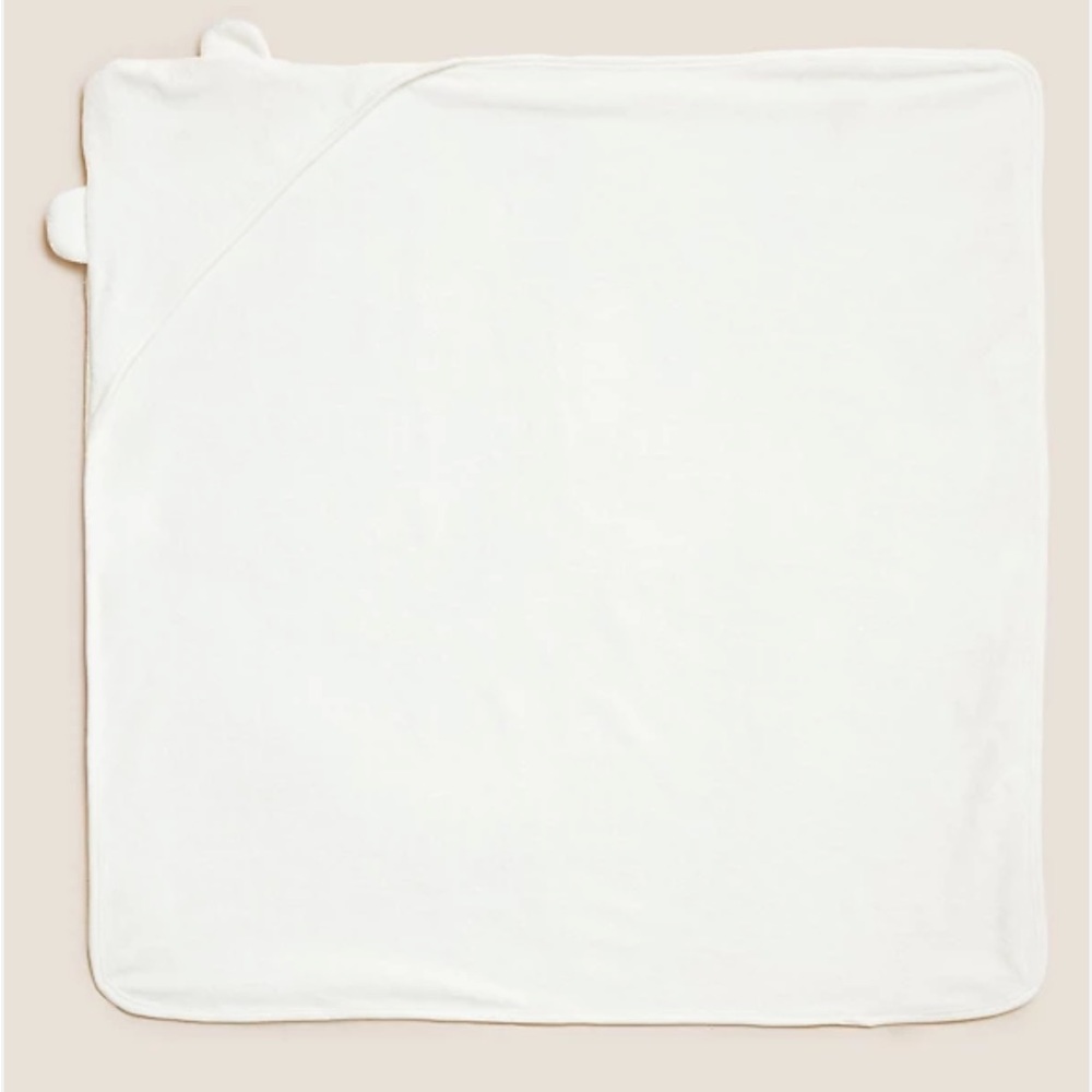 MARKS & SPENCER, COTTON RICH WHITE HOODED BABY TOWEL, OS